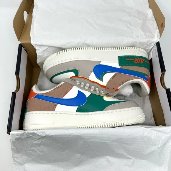 Nike Air Force 1 Low Shadow Sail Signal Blue Green Women's Sneaker - Picture 8 of 9